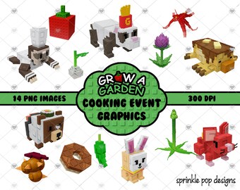 Grow a Garden Cooking Event Graphics Bundle | 14 PNG Images | 300 DPI Instant Download | DIY party decor