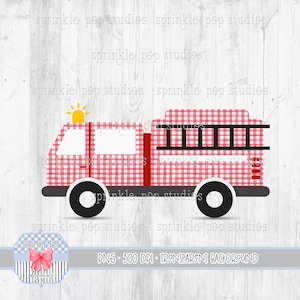 Diseño de camión de bomberos texturizado / Imágenes prediseñadas de camión de bomberos a cuadros rojos / Imágenes prediseñadas preppy / Diseño de sublimación / Descarga instantánea / Lindo diseño para niños / PNG