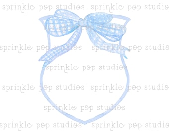 Watercolor Crest with Blue Plaid Bow | Watercolor Design | Preppy Design | Sublimation Design | Grandmillennial Clipart PNG