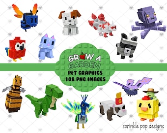 Grow a Garden Roblox Graphics Bundle | 108 PNG Images | 300 DPI Instant Download | DIY party decor