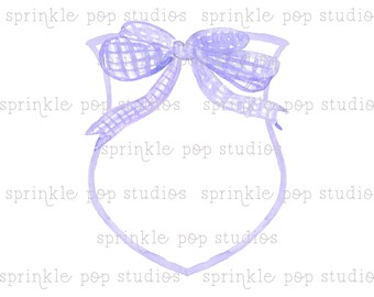 Watercolor Crest with Lilac Plaid Bow | Watercolor Design | Preppy Design | Sublimation Design | Grandmillennial Clipart PNG