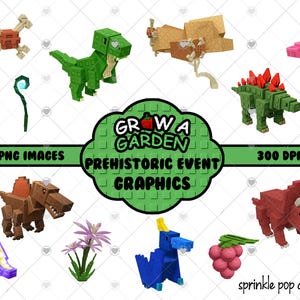 Grow a Garden Prehistoric Event Graphics Bundle | 26 PNG Images | 300 DPI Instant Download | DIY party decor