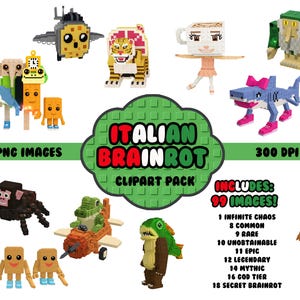 Italienskt Brainrot-grafikpaket | 99 PNG-bilder | 300 DPI direktnedladdning | Gör-det-själv-festdekor | Stjäl en Brainrot