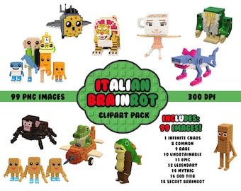 Italian Brainrot Graphics Bundle | 99 PNG Images | 300 DPI Instant Download | DIY party decor | Steal a Brainrot