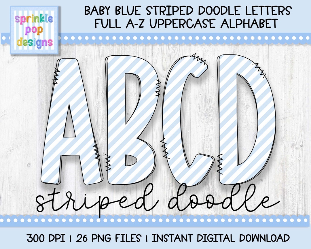 Baby Blue Script Letters Doodle Alphabet | Baby Blue Stripes on White Doodle Letters | Alphabet ...