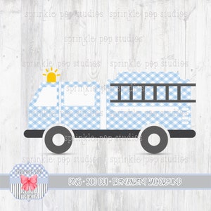 Textured Firetruck Design | Blue Gingham Firetruck Clip Art | Preppy Clip Art | Sublimation Design | Instant Download | PNG