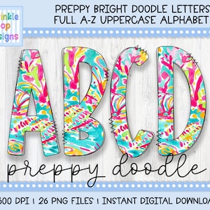 Doodle Alphabet | Preppy Bright Doodle Letters | Alphabet Font Clipart Png | Sublimation and Heat Press Designs