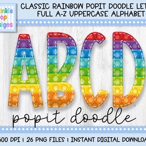 Doodle Alphabet | Classic Rainbow Pop It Doodle Letters | Fidget Alphabet Clipart Png | Sublimation and Heat Press Designs
