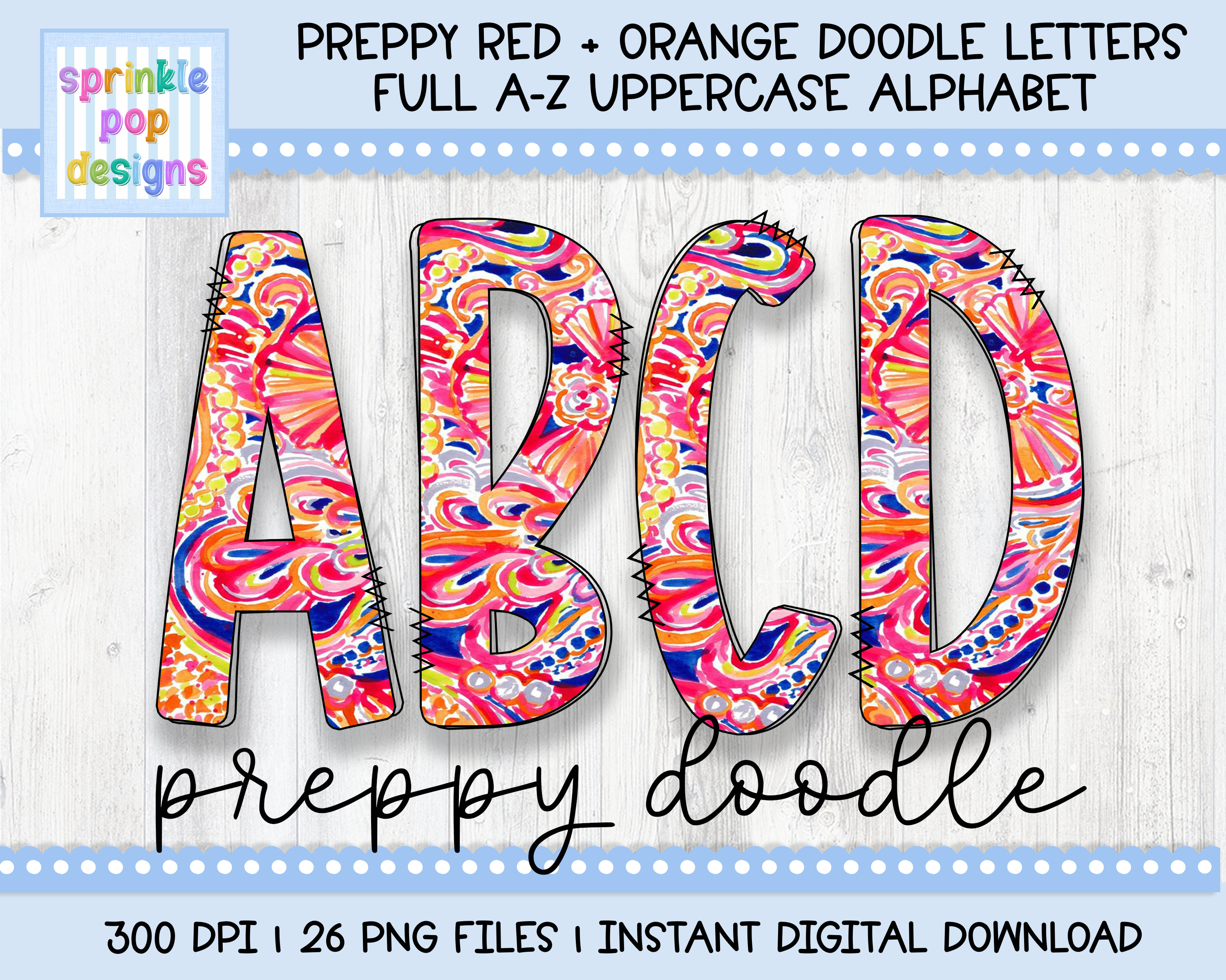 Doodle Alphabet | Preppy Red and Orange Doodle Letters | Alphabet Font ...