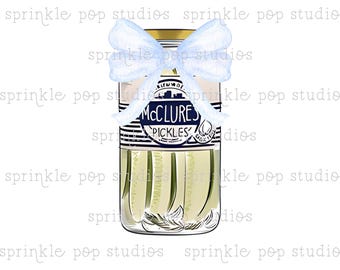 Watercolor Pickle Jar with Bow | Watercolor Design | Preppy Design | Sublimation Design | Grandmillennial Clipart