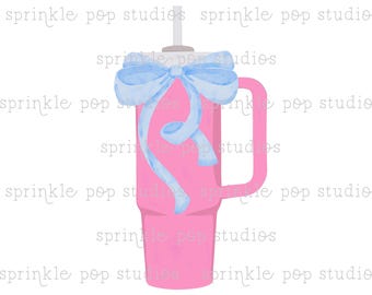 Watercolor Tumbler with Blue Bow | Watercolor Design | Preppy Design | Sublimation Design | Grandmillennial Clipart PNG