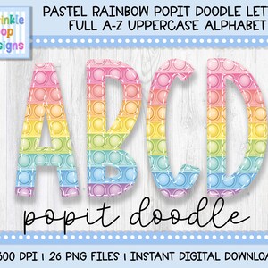 Doodle Alphabet | Pastel Rainbow Pop It Doodle Letters | Fidget Alphabet Clipart Png | Sublimation and Heat Press Designs