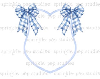 Grandmillenial Crest with Double Blue Plaid Bows | Watercolor Design | Preppy Design | Sublimation Design | Grandmillennial Clipart PNG