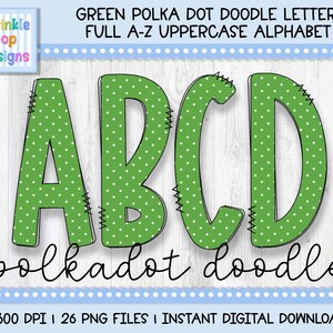 Doodle Alphabet | Green Polkadot Doodle Letters | Alphabet Font Clipart Png | Sublimation and Heat Press Designs