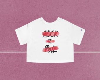 Rock n Roll Graphic Champion Crop Top: Brush Print Tee