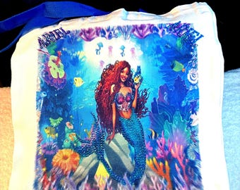 Kids Bedazzled LITTLE MERMAID ARIEL Canvas Tote Bags