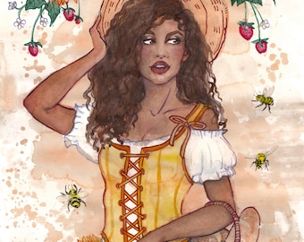 Litha Witch Summer Solstice 8.5x11 Watercolor Art Print AND ORIGINAL 9x12
