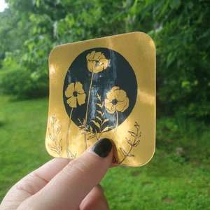 Sticker coquelicot doré métallique 3 x 3 pouces