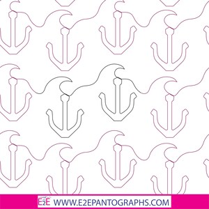 May include: A black and white line drawing pattern of anchors and waves. The anchors are in a repeating pattern and the waves are drawn in a continuous line.