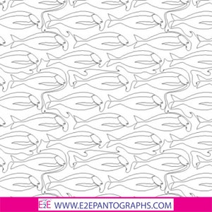 Puede incluir: Un patrón de dibujo de línea en blanco y negro de peces nadando en formación de cardumen. El patrón es sin costuras y se repite. Los peces están dibujados de una manera simple y estilizada.