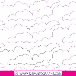 May include: A seamless pattern of overlapping clouds in black and purple outlines on a white background.