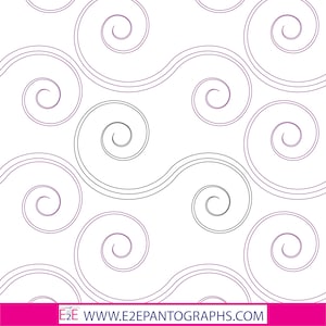 Puede incluir: Un patrón sin costuras con remolinos negros y morados sobre un fondo blanco. Los remolinos están dispuestos en un patrón repetitivo, creando una sensación de movimiento y flujo.
