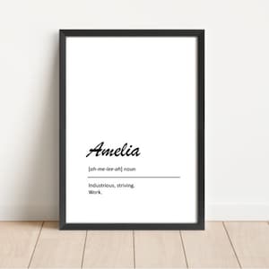 Amelia | Name meaning print | Nursery print | New baby | Name definition | A4 | Digital Download