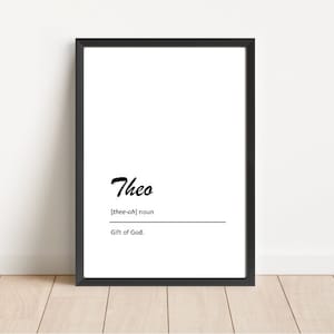 Theo | Name meaning print | Nursery room | New baby | Name definition | Digital Download