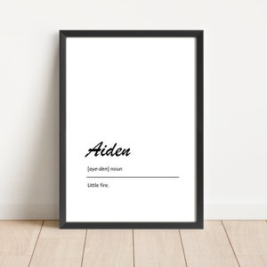 Aiden | Name meaning print | Nursery print | New baby | Name definition | Digital Download