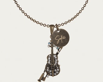 Gepersonaliseerde vioolketting antiek brons gegraveerde munt muziekrecital cadeau voor violist afstuderen sieraden