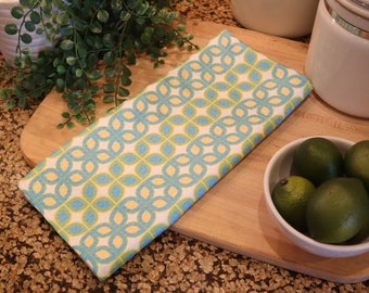 Retro modern leaf pattern microfiber kitchen towel, available in blue or purple