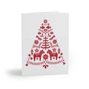 Scandinavian Christmas Tree Dala Horse Greeting Cards (8, 16, and 24 pcs)