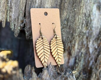 Hand Made Woodburned Feather/Leaf Earrings
