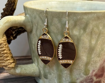 Football Dangle Earrings with Sterling Silver Hooks | Rustic Sports Jewelry | Game Day Gift for Football Fans