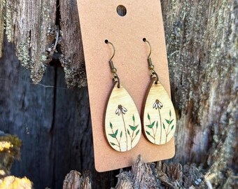 Hand Made Woodburned Daisy Earrings