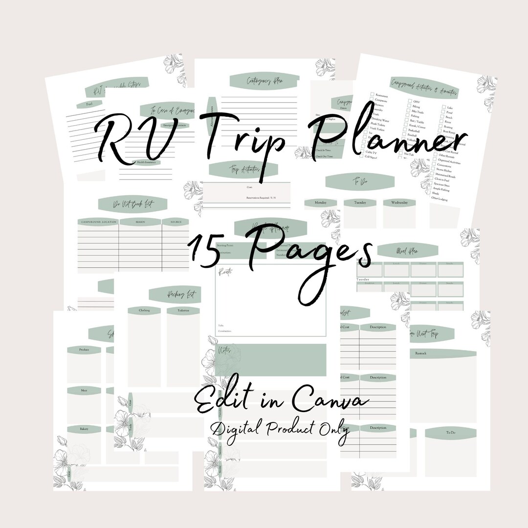 Editable RV Camping Trip Planner, Digital Download, Printable Camping