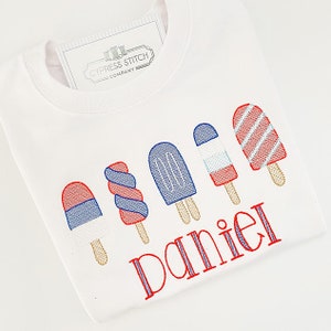 Summer Patriotic Popsicle Shirt, Boy Monogram Shirt, Summer Monogram Shirt