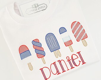Summer Patriotic Popsicle Shirt, Boy Monogram Shirt, Summer Monogram Shirt