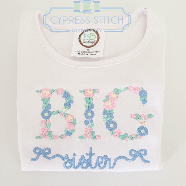 Personalized Big Sister Monogram Embroidery Shirt, Big Sister Onesie, Big Sister Dress, Sister Toddler Shirt, Big Sister Reveal Shirt