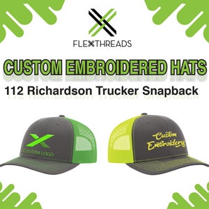 Custom Logo Embroidered Hats, Richardson 112 Hats, Design your own Hats, Custom Trucker Hats, Personalized Hats