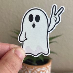 Spooky Ghost sticker, peace sign ghost sticker, halloween sticker, ghost kawaii sticker, cute ghost sticker