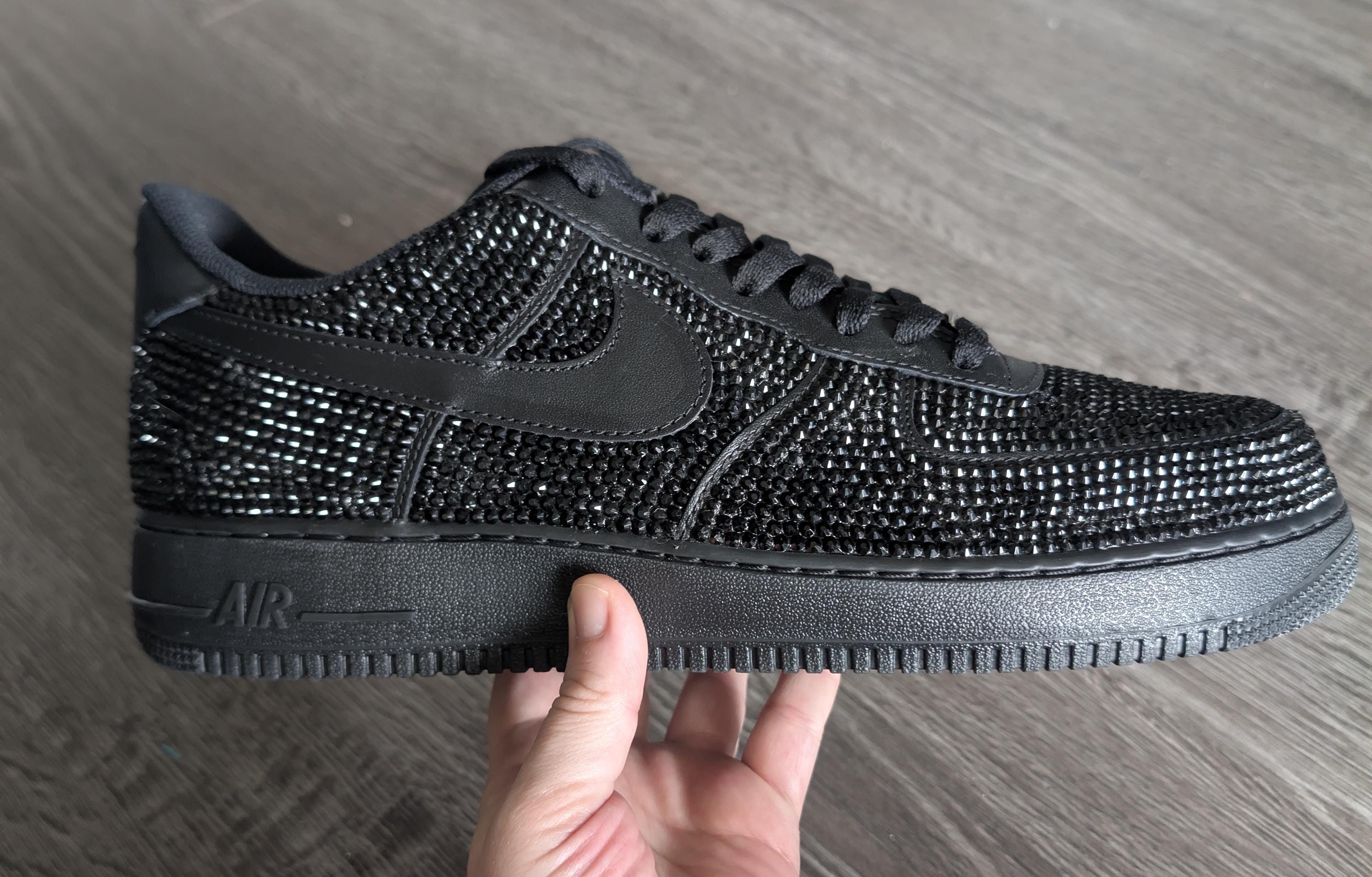 ?New Nike Air Force1 Sneaker Shoes Custom w/ Black Rhinestone Crystals ? Every love story deserves the perfect pair. Hand embellished  main image 4