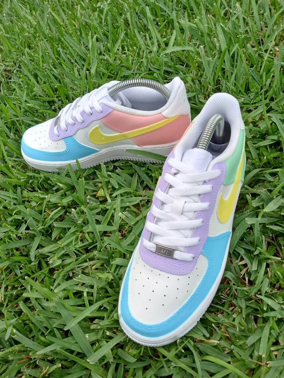 Nike Air Force 1 Custom Low Easter Pastel Shoes Purple Yellow Blue Green  Pink