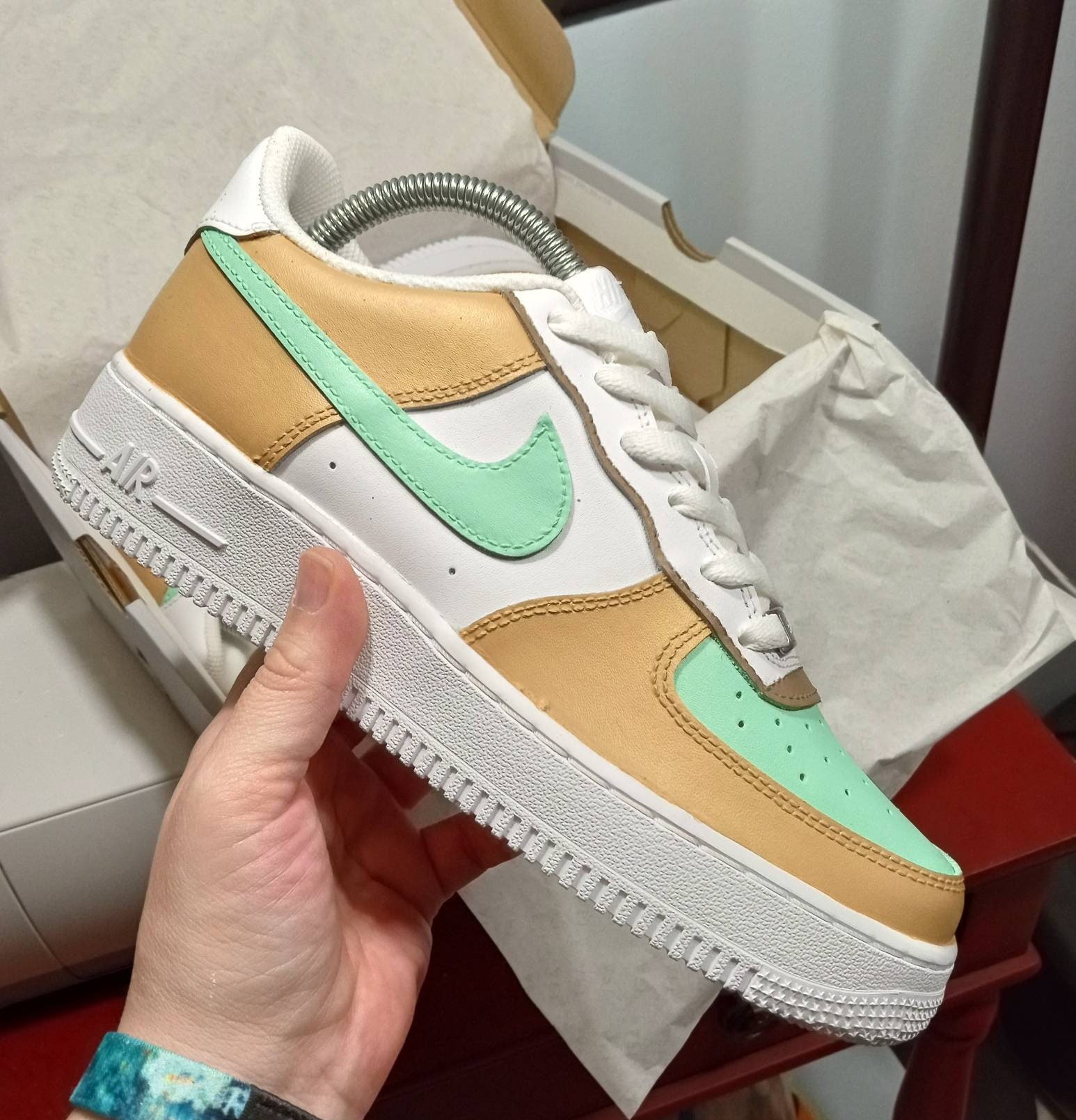 tan checkered air force ones