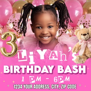Children's Birthday Party Invitation | Kids Flyer | Kid Birthday Invite | Birthday Bash | Birthday Party Flyer | Pink Kid Party Invite