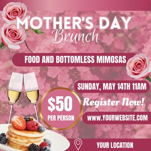 Mother&#39;s Day Brunch Flyer | Mother&#39;s Day Template | Brunch Flyer | Mother&#39;s Day Post | Template Flyer | Canva | Templates | Brunch