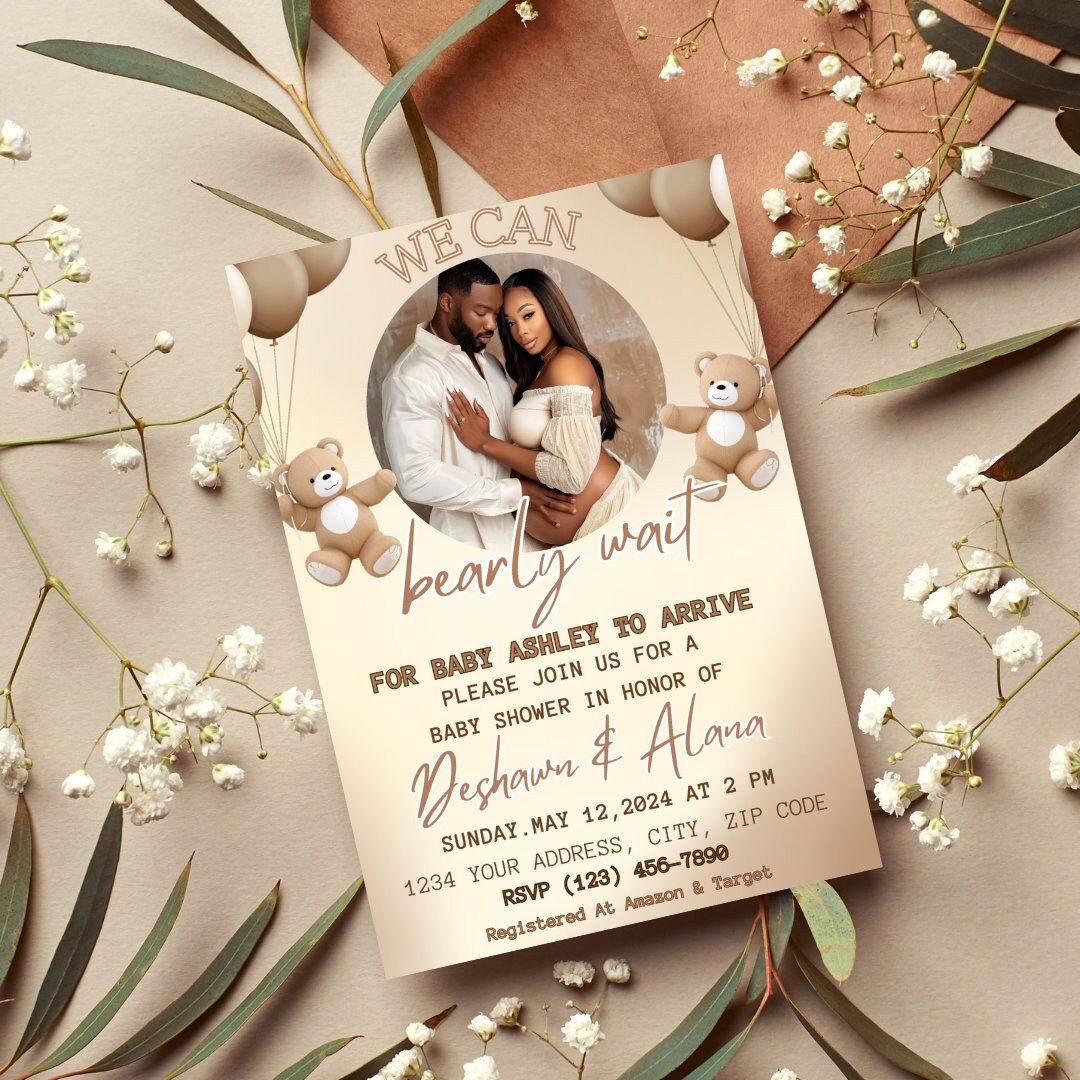 Teddy Bear Baby Shower Invitation Template | We Can Bearly Wait Baby ...