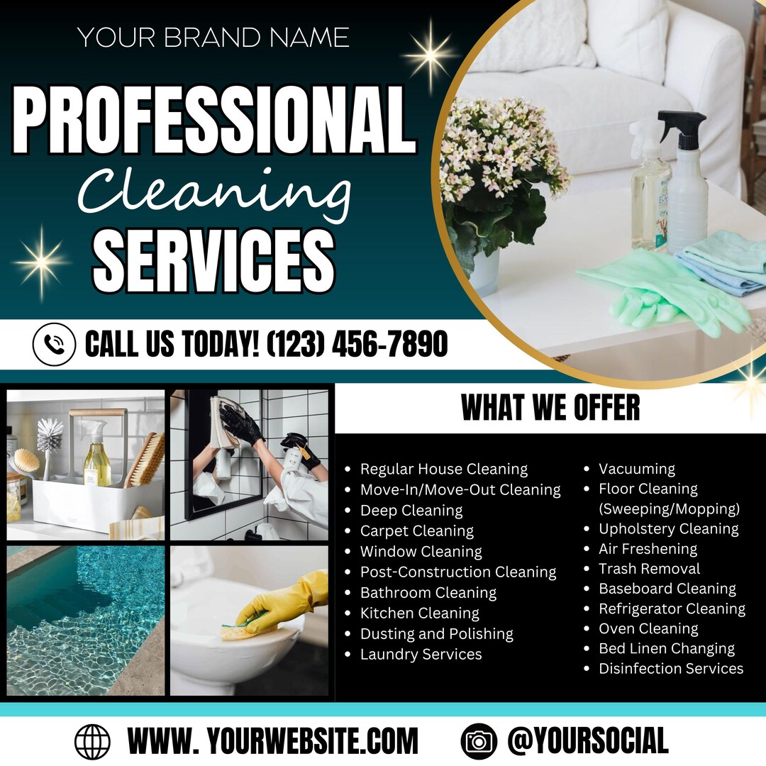 Cleaning Services Flyer, DIY Flyer Template Design, Professional Cleaning Flyer, Maid Service Flyer, Premade House Cleaning Janitorial Flyer - Etsy for Free Printable House Cleaning Flyers