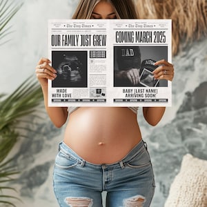 Large Pregnancy Reveal Newspaper Template, Customizable Canva Baby Announcement, Newspaper Baby Shower, Digital Editable Download, Baby