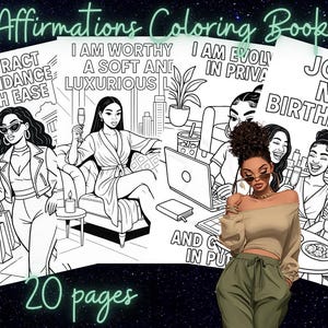 20 Black Women Affirmations Coloring Pages | Black Women Coloring Book | 20 Page Adult & Teen Coloring Book Digital | Printable | Color Page